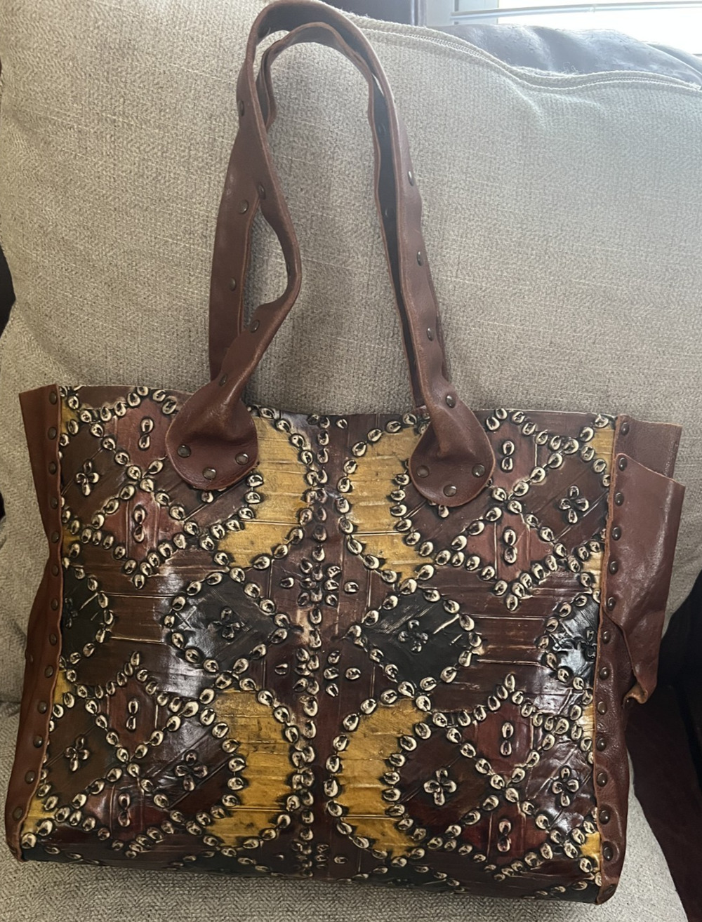 Rare Cydwoq multi-colered tooled Leather Tote Bag Purse Y2K